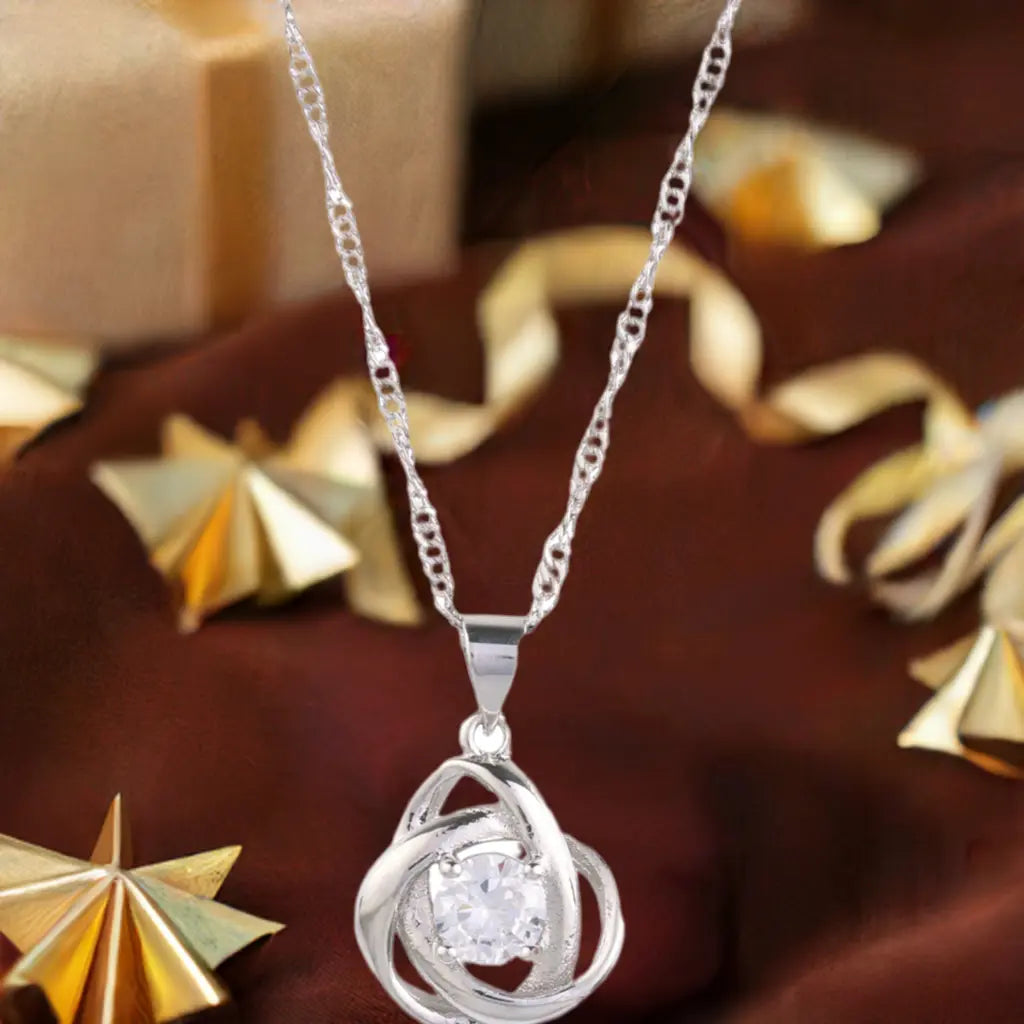 Round Knot Pendant Necklace With Cubic Zirconia