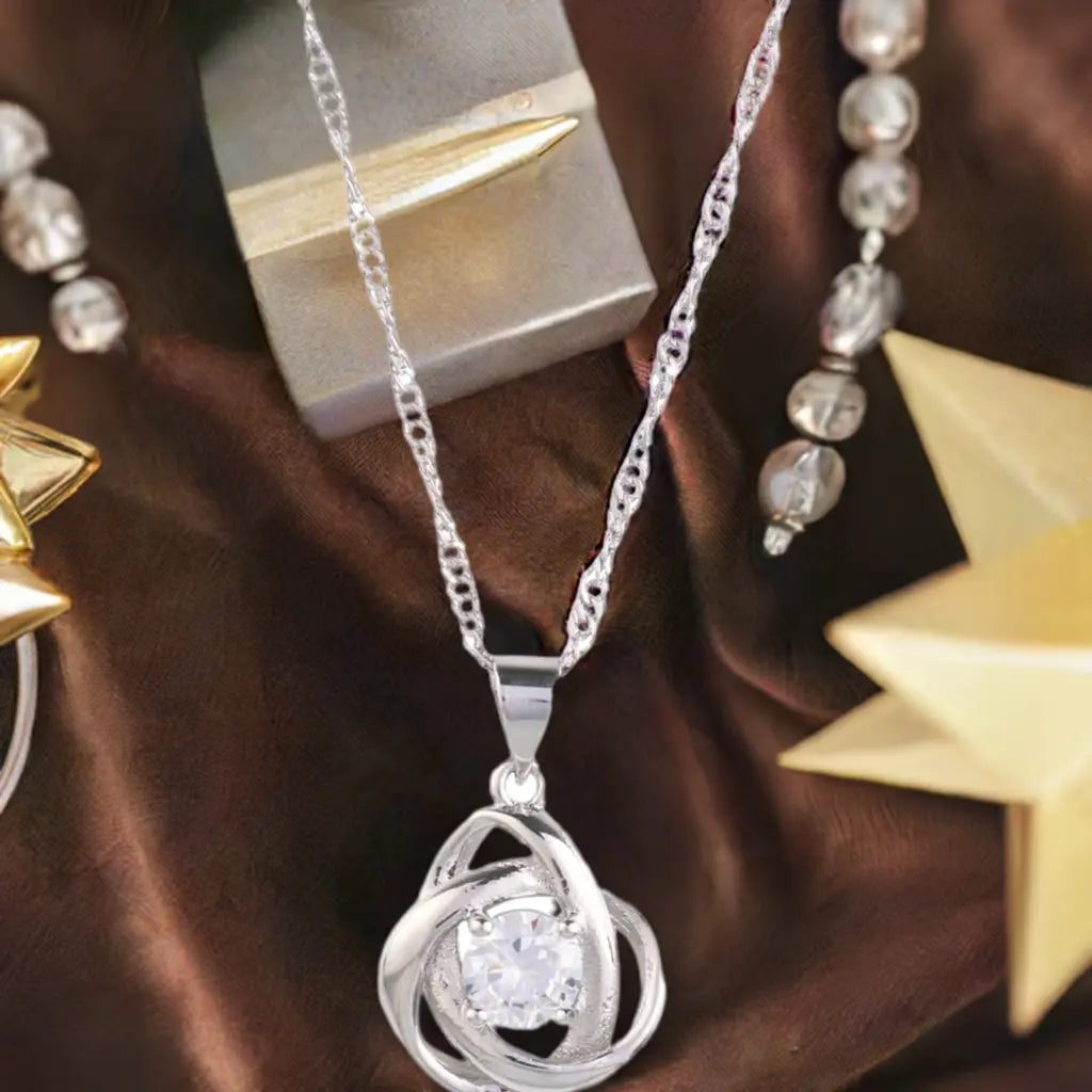 Round Knot Pendant Necklace With Cubic Zirconia