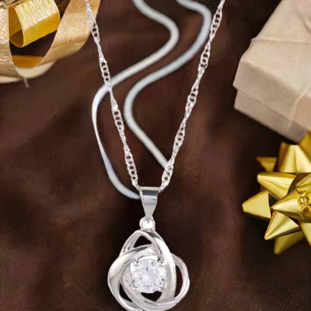 Round Knot Pendant Necklace With Cubic Zirconia