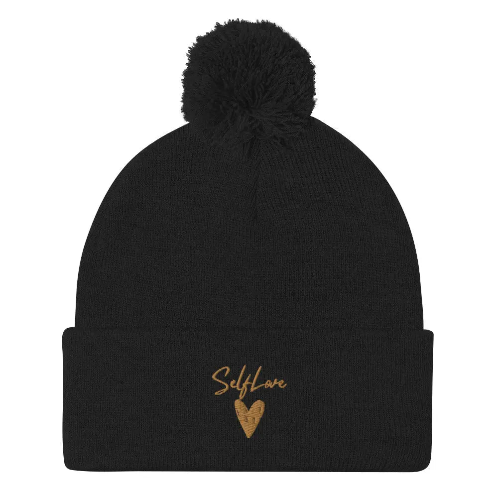 Self Love Pom-Pom Beanie - Women's Beanie With Embroidery