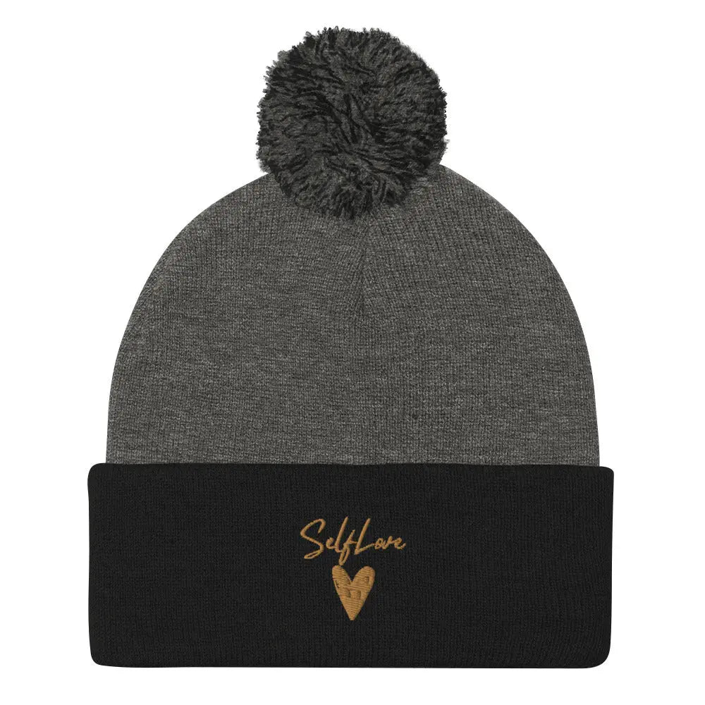 Self Love Pom-Pom Beanie - Women's Beanie With Embroidery